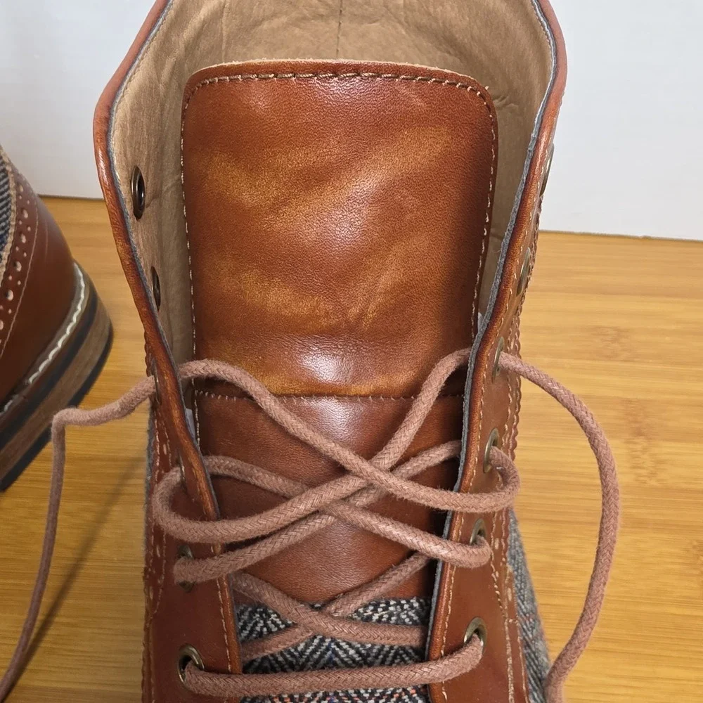 La Milano Ankle Oxford Cognac Leather Boots ELI II B521117K Men's Size 12